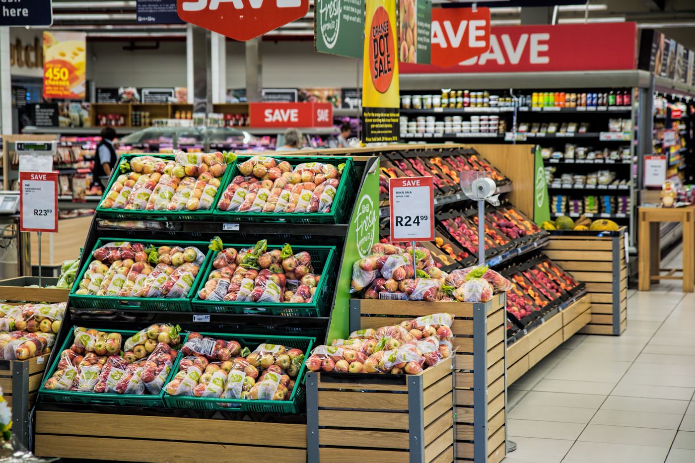 Retail shop floor with clothing racks